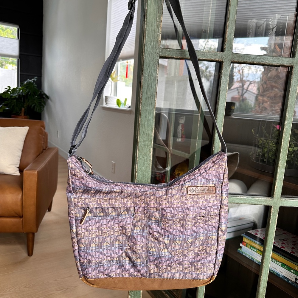 Columbia Purple and Tan Shoulder Bag with Adjustable Strap